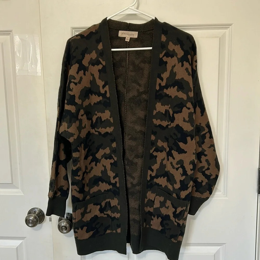 Philosophy cardigan camouflage sweater size small brown knit sweater